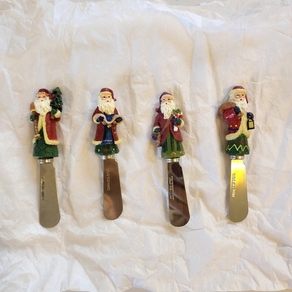 Santa Claus Christmas Rustic Cheese Spreader Knife Set Charcuterie Vintage 1990s - Picture 1 of 8